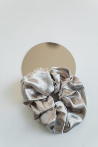 silver satin scrunchie
