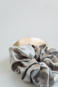 silver satin scrunchie