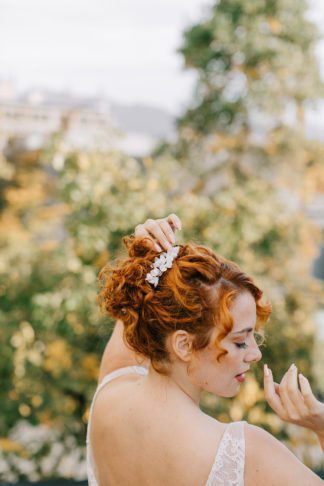 porcelain floral hair comb bride updo