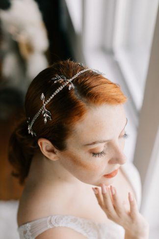 crystal and rhinestone headband on bride