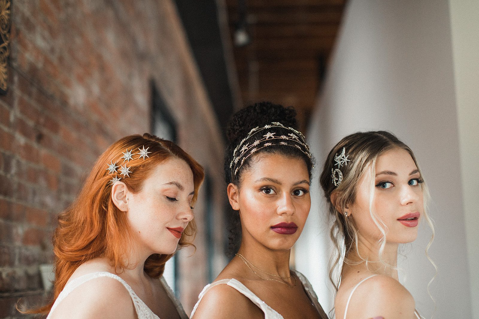 brides wearing Adorn & Co. hair accessories