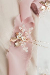 rose gold floral metallic hair pins