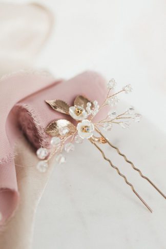 rose gold floral metallic hair pins