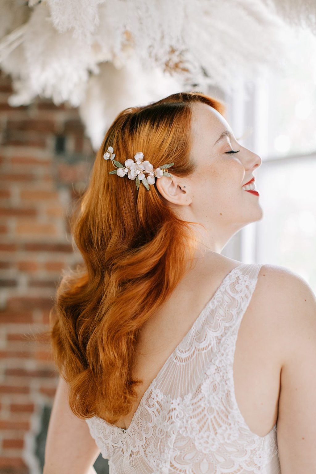 gold floral hair pin bridal hair style