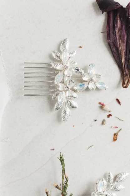 silver botanical hair comb and pins