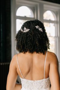 silver botanical hair comb and pins bridal updo