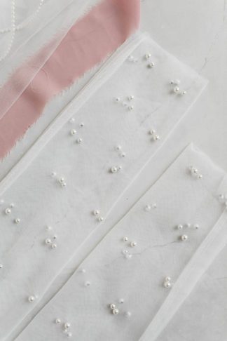 white tulle pearl fingerless bridal gloves