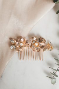 rose gold metallic floral hair comb