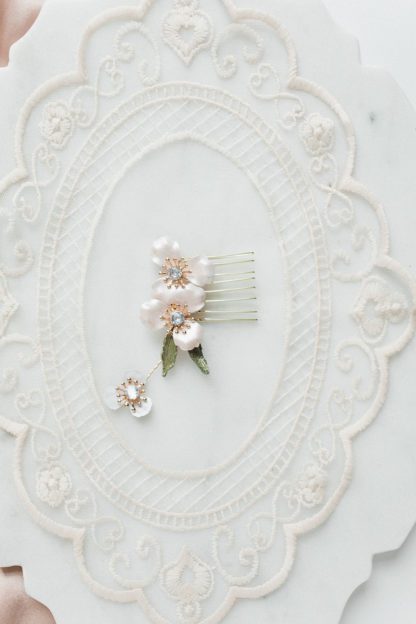 pink floral hair comb