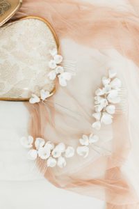 white porcelain floral hair pin