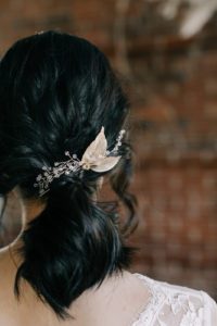 gold leaf and pearl hair pin bridal updo