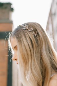 gold leaf and crystal headband bridal hair