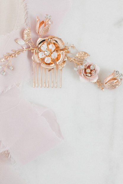 rose gold floral hair comb