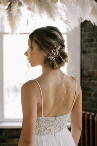 rosegold floral hair comb bridal updo