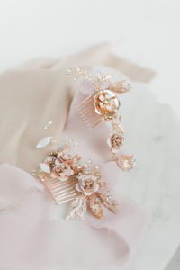 rosegold floral hair comb
