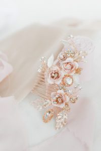 rosegold floral hair comb