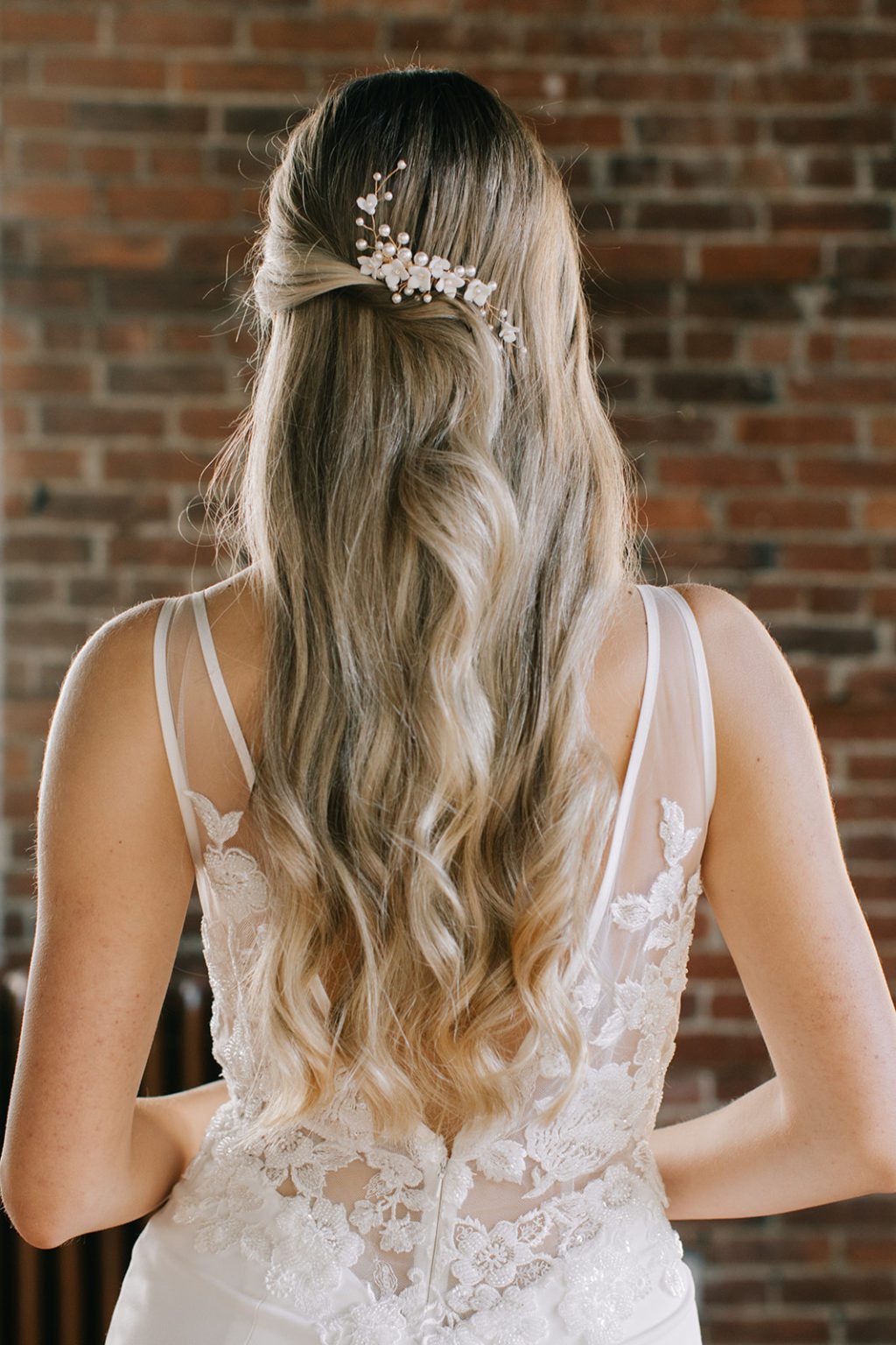 porcelain hair comb on bride