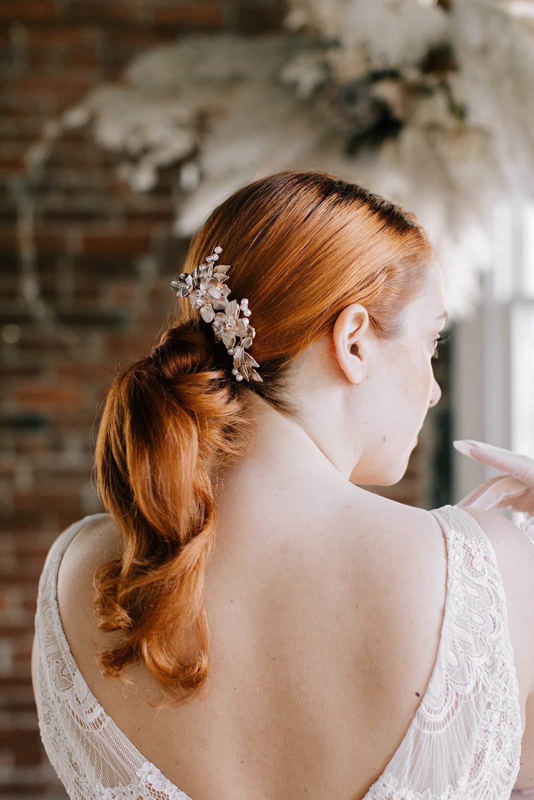 rose gold floral hair comb bridal updo