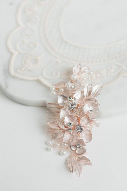 rose gold floral hair comb