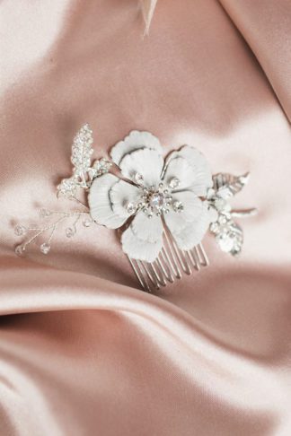 silver floral hair comb