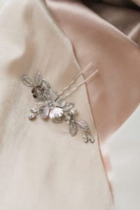 silver metallic floral hair pin